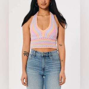 Hollister Multicolor Boho Crochet Halter Top